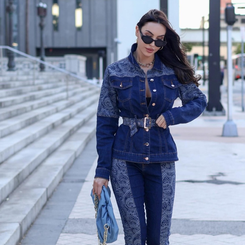 ~Parker Paisley Denim Jacket - Dark Wash w/Matcing Paisley Belt~